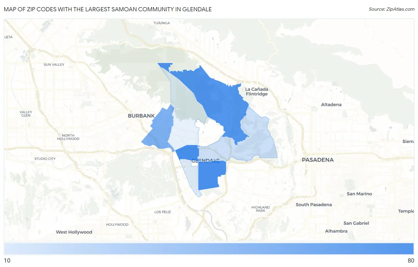 Zip Codes with the Largest Samoan Community in Glendale Map