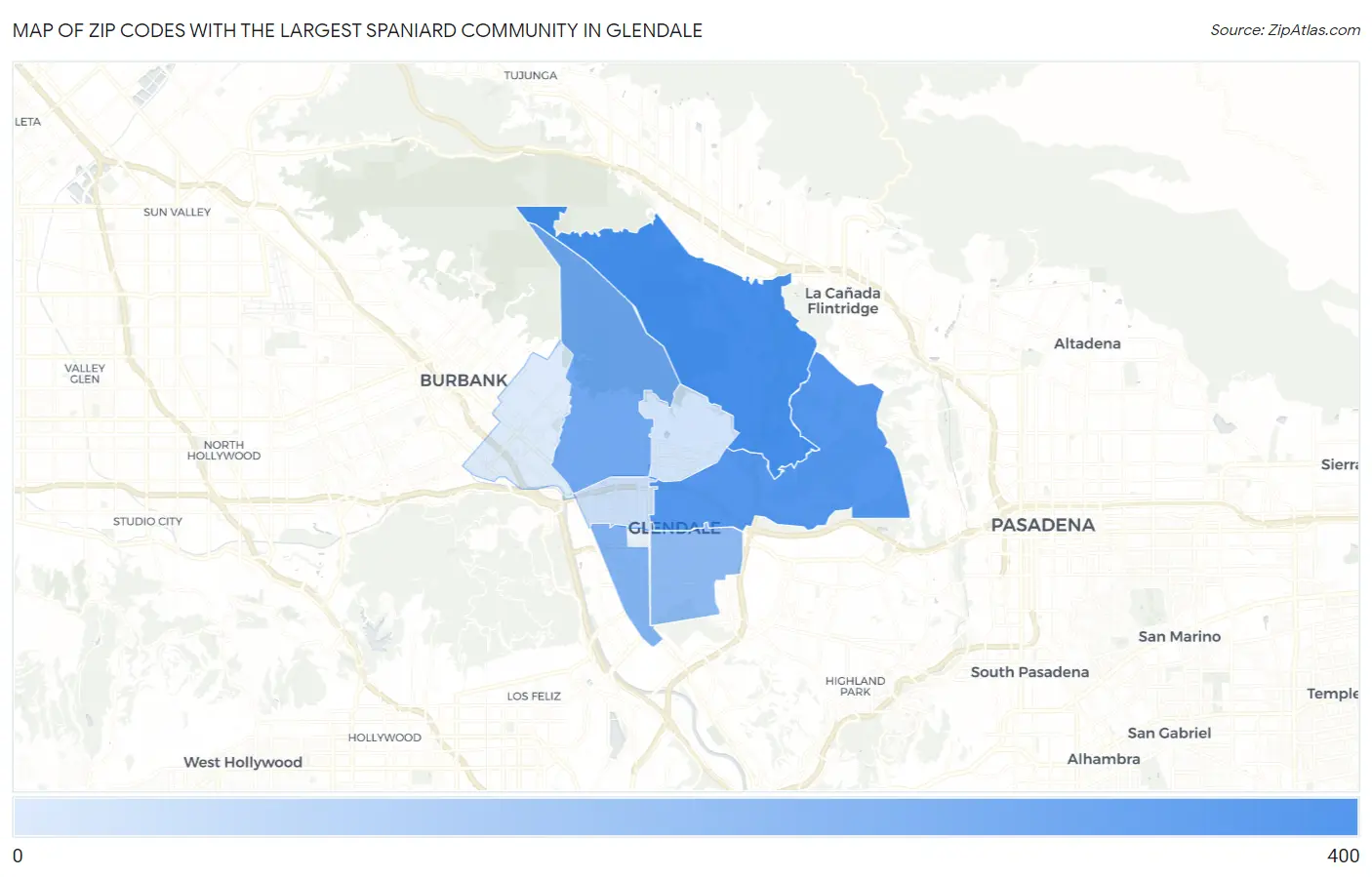 Zip Codes with the Largest Spaniard Community in Glendale Map