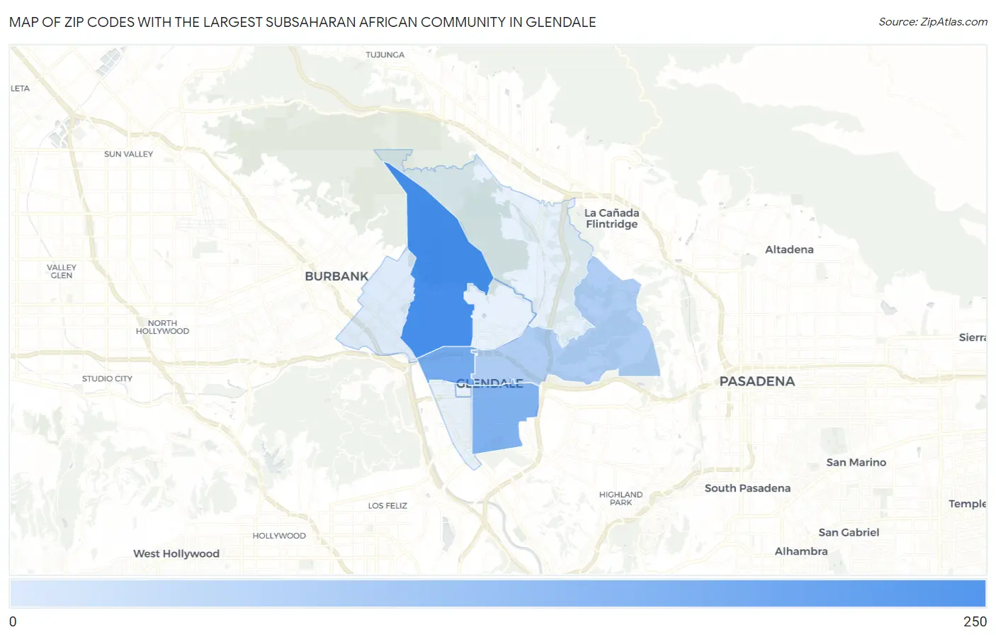 Zip Codes with the Largest Subsaharan African Community in Glendale Map