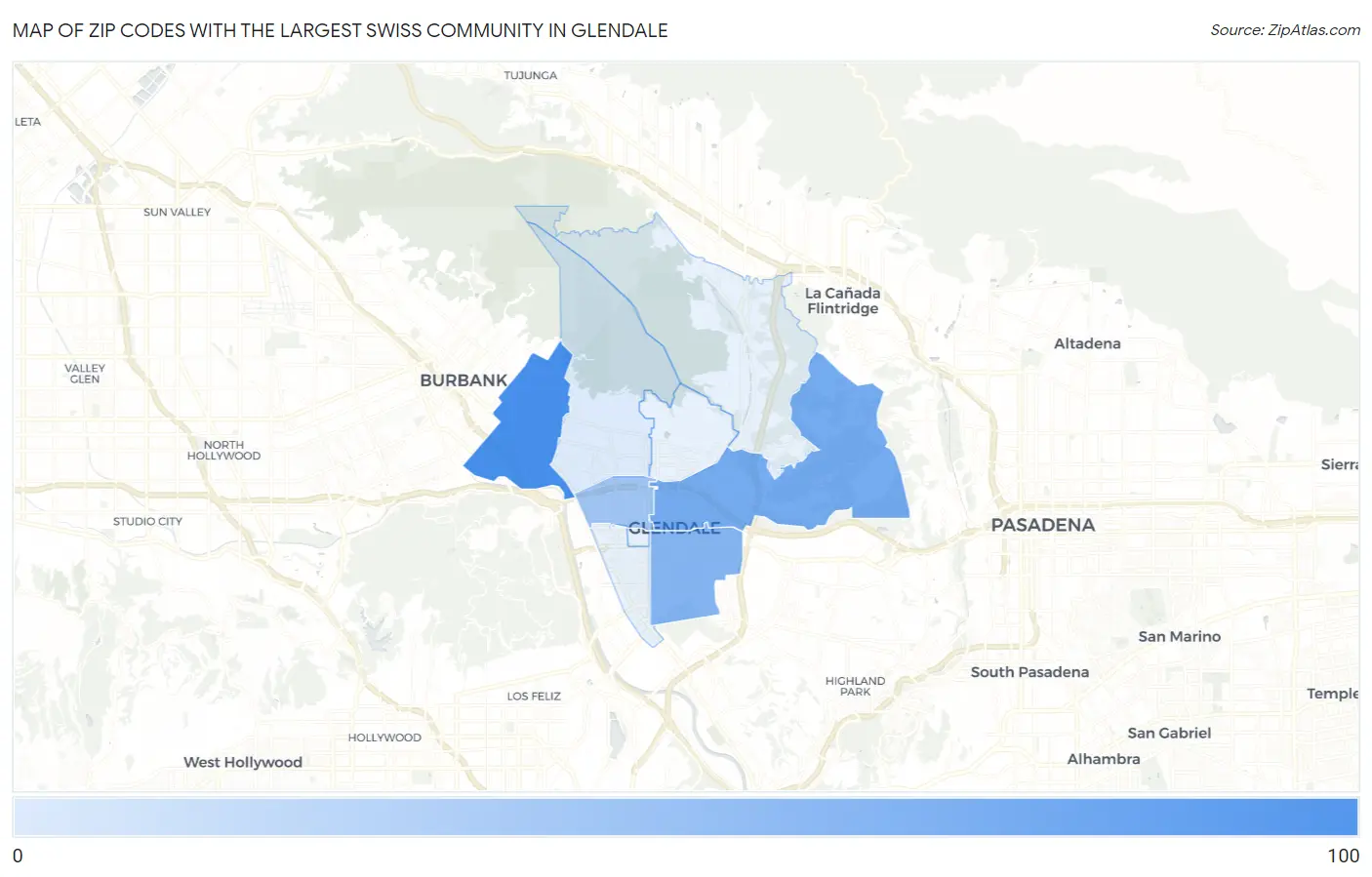 Zip Codes with the Largest Swiss Community in Glendale Map