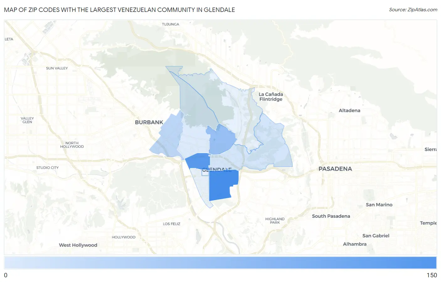 Zip Codes with the Largest Venezuelan Community in Glendale Map
