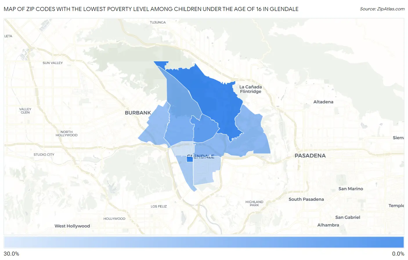 Zip Codes with the Lowest Poverty Level Among Children Under the Age of 16 in Glendale Map