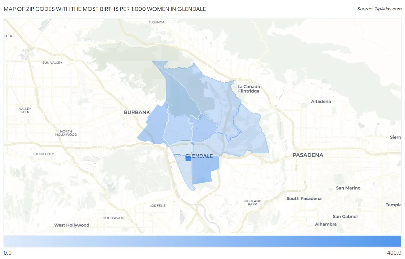 Zip Codes with the Most Births per 1,000 Women in Glendale Map