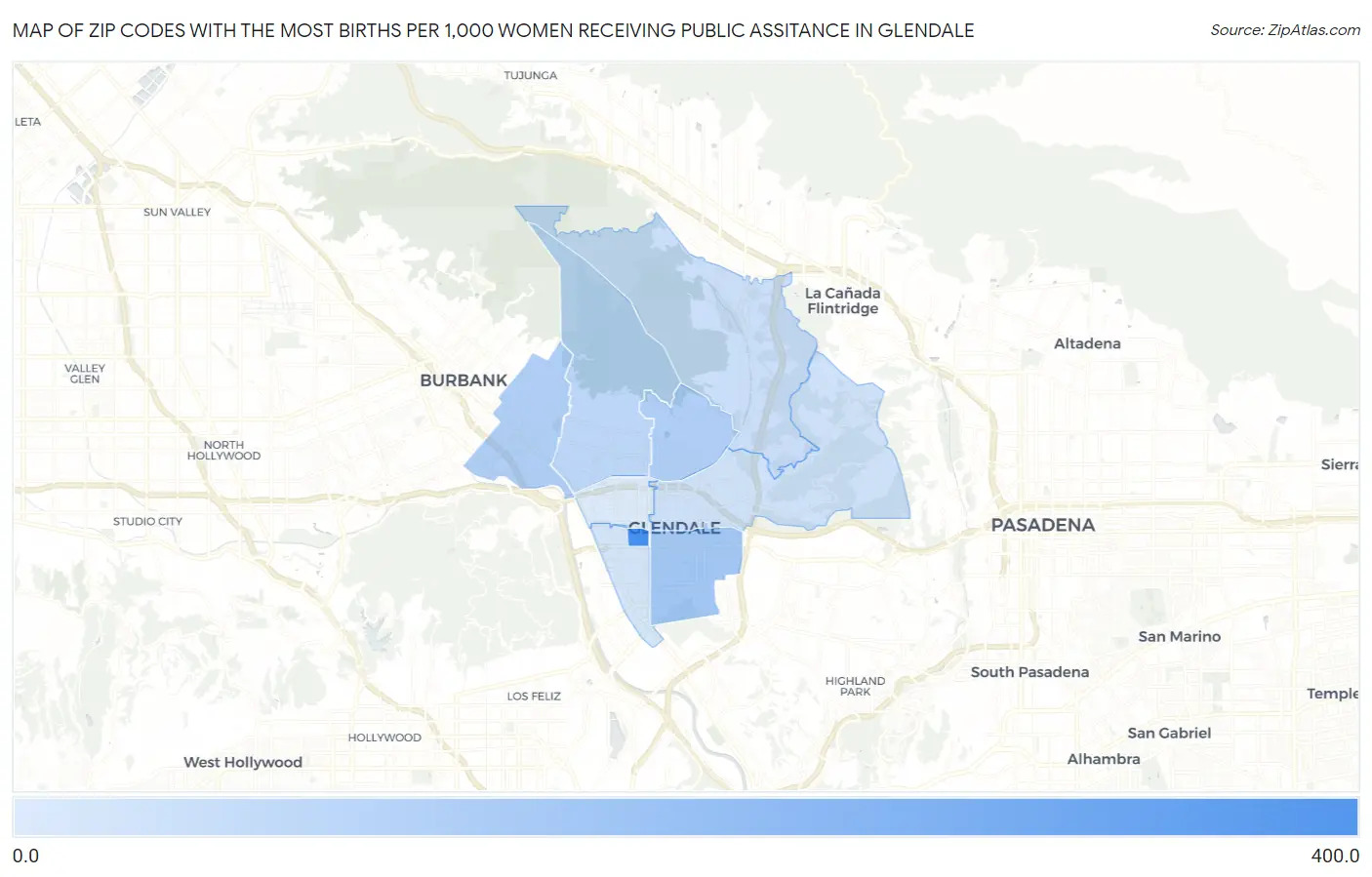 Zip Codes with the Most Births per 1,000 Women Receiving Public Assitance in Glendale Map