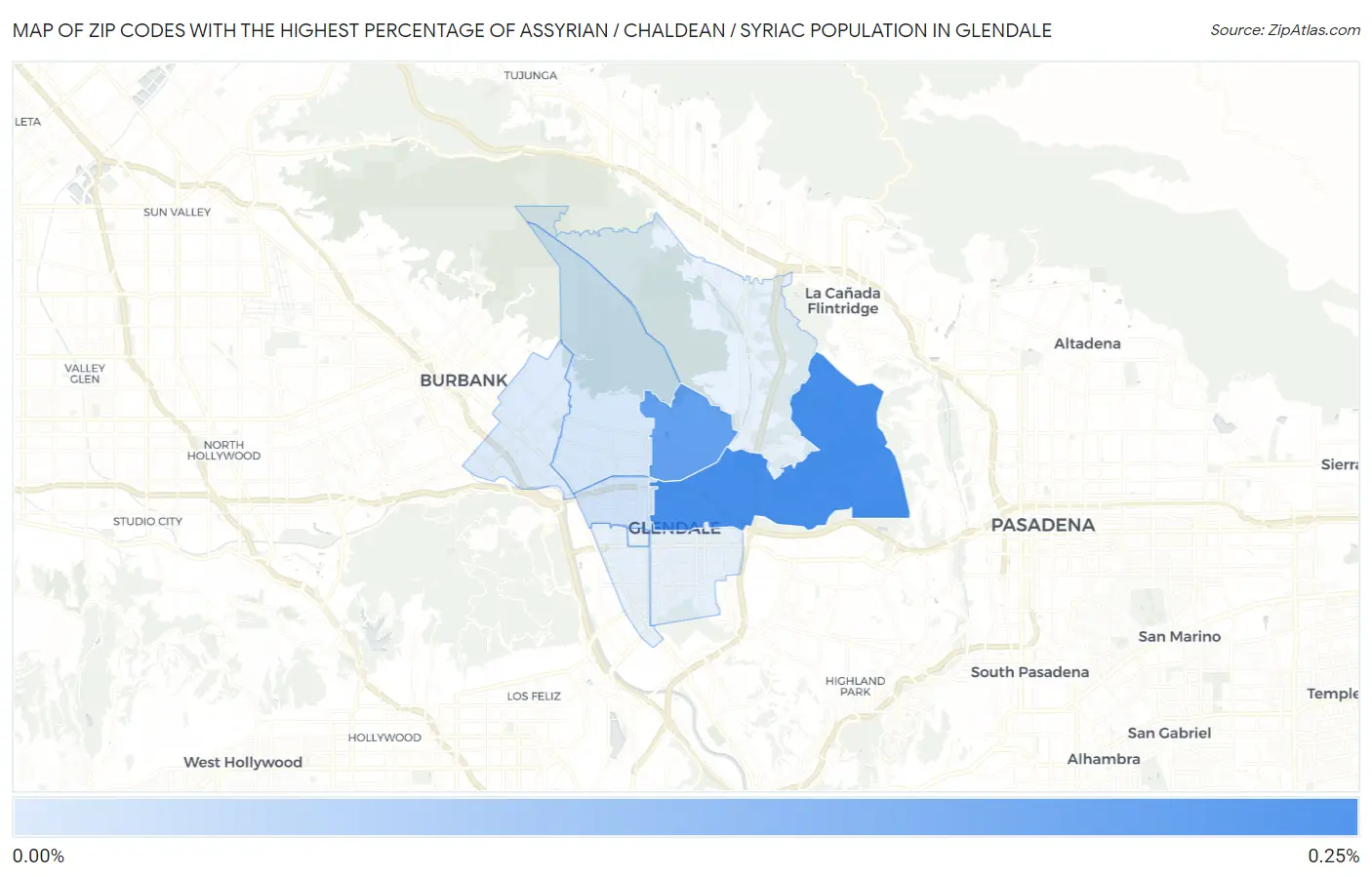 Zip Codes with the Highest Percentage of Assyrian / Chaldean / Syriac Population in Glendale Map
