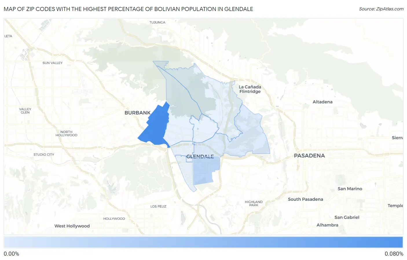 Zip Codes with the Highest Percentage of Bolivian Population in Glendale Map