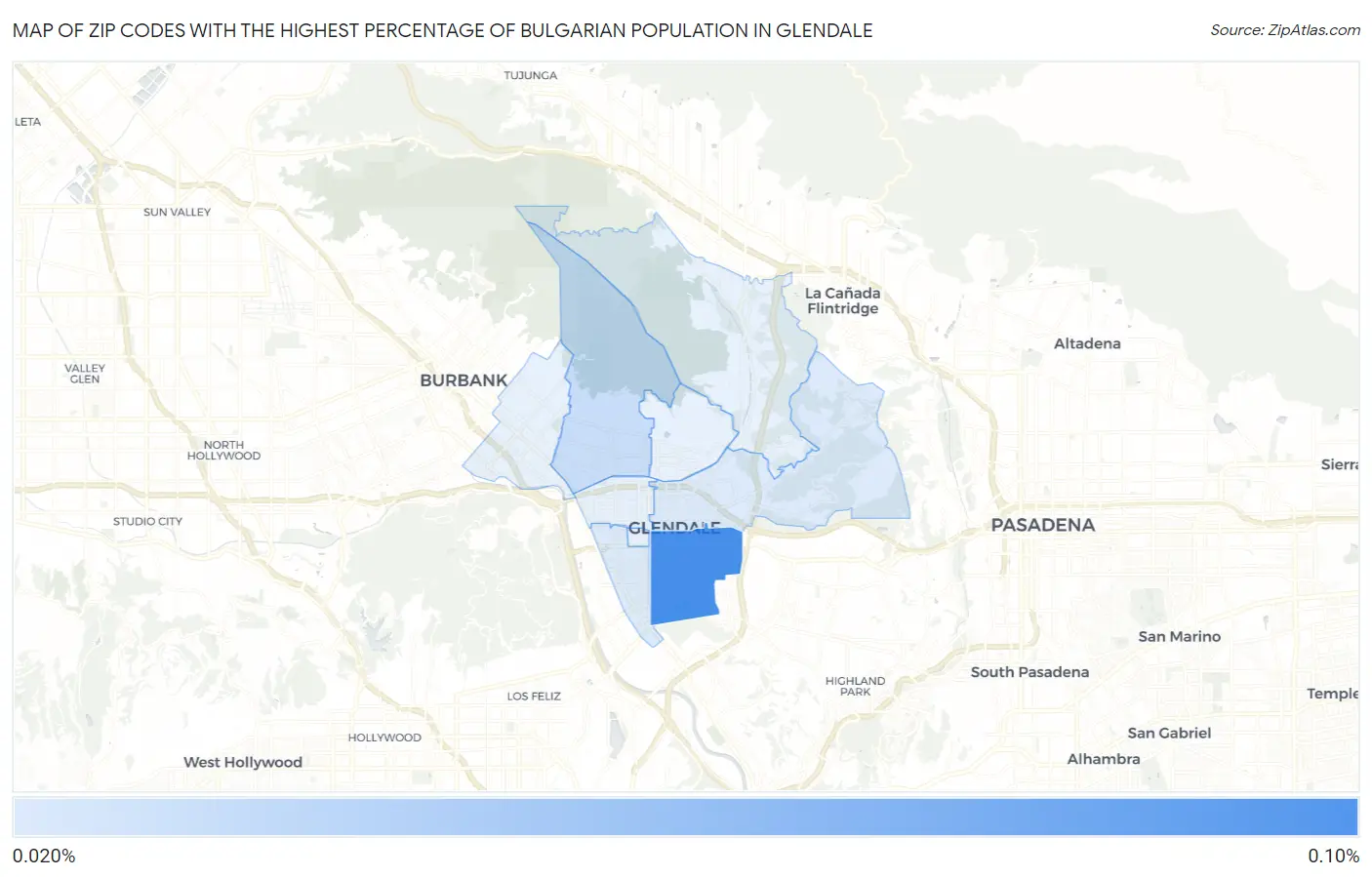 Zip Codes with the Highest Percentage of Bulgarian Population in Glendale Map