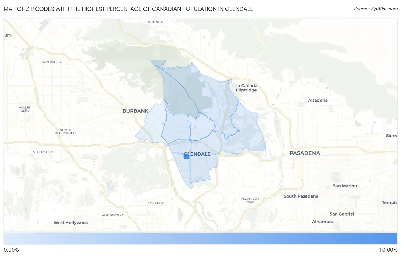 Zip Codes with the Highest Percentage of Canadian Population in Glendale Map