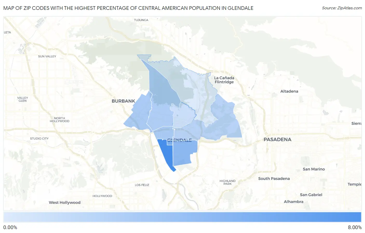 Zip Codes with the Highest Percentage of Central American Population in Glendale Map