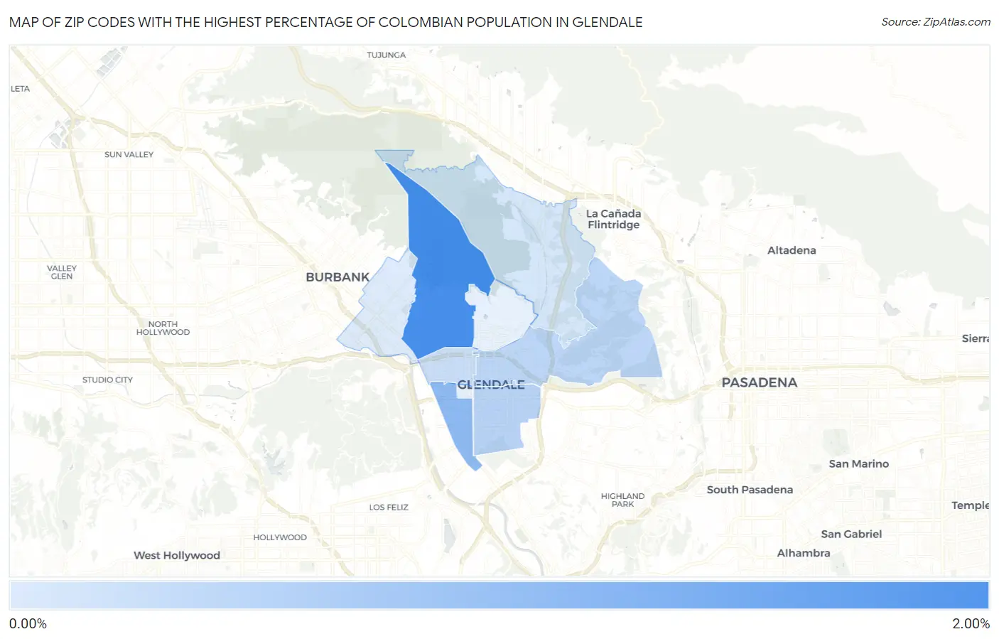 Zip Codes with the Highest Percentage of Colombian Population in Glendale Map