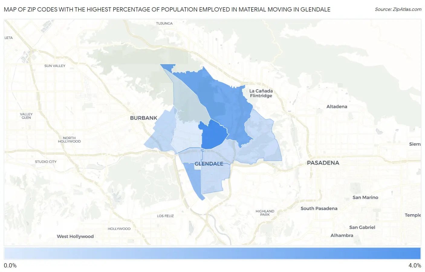 Zip Codes with the Highest Percentage of Population Employed in Material Moving in Glendale Map