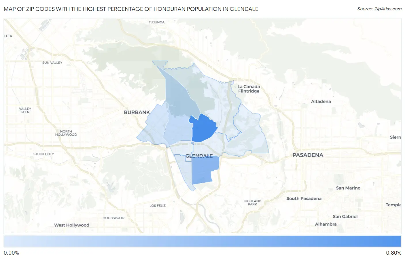 Zip Codes with the Highest Percentage of Honduran Population in Glendale Map
