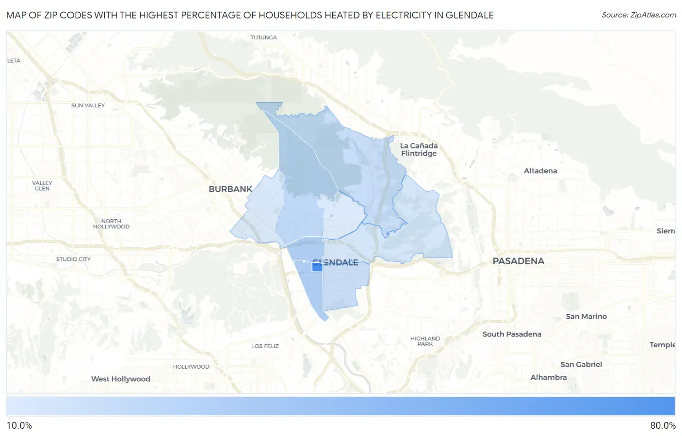 Zip Codes with the Highest Percentage of Households Heated by Electricity in Glendale Map