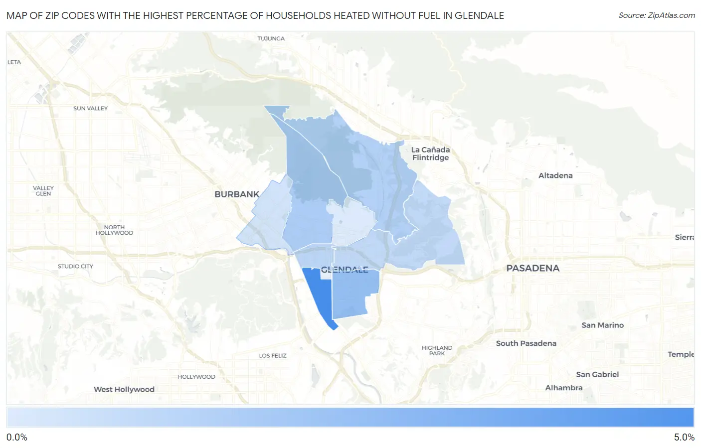 Zip Codes with the Highest Percentage of Households Heated without Fuel in Glendale Map