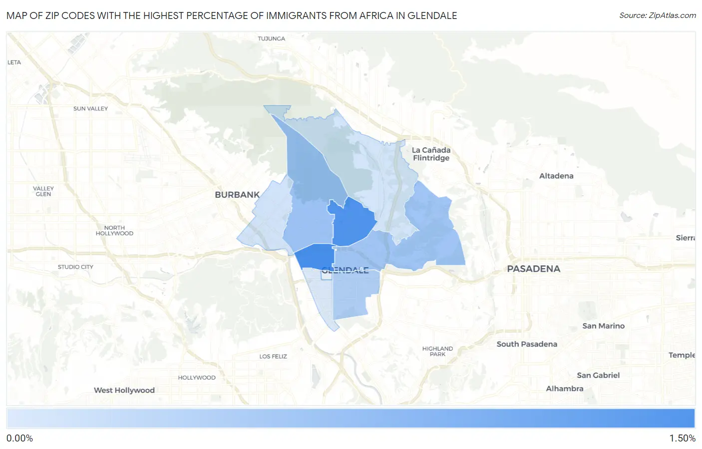 Zip Codes with the Highest Percentage of Immigrants from Africa in Glendale Map