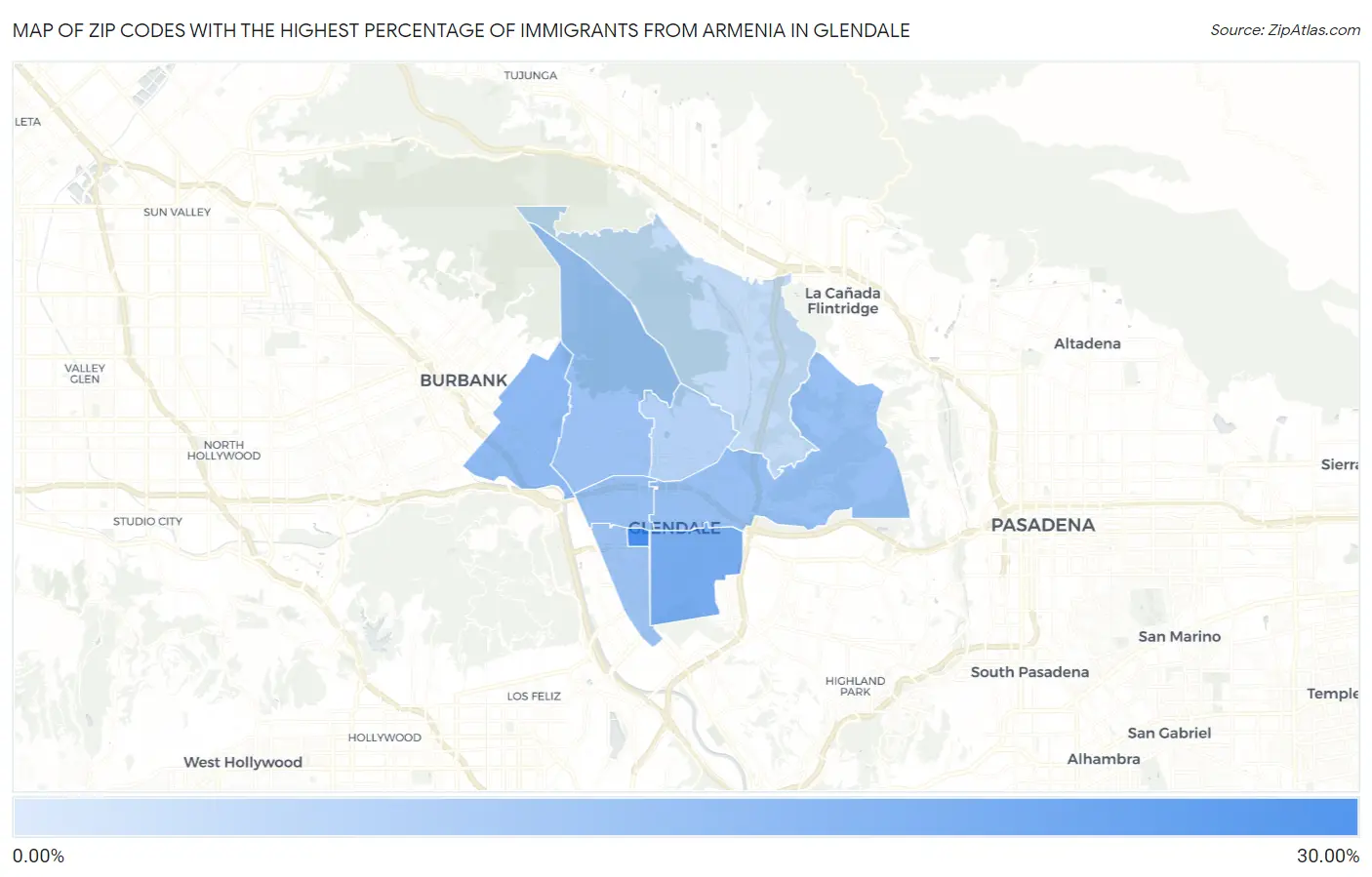 Zip Codes with the Highest Percentage of Immigrants from Armenia in Glendale Map