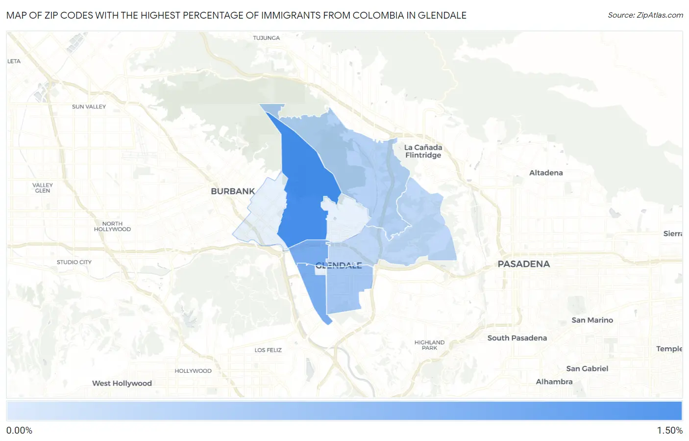 Zip Codes with the Highest Percentage of Immigrants from Colombia in Glendale Map