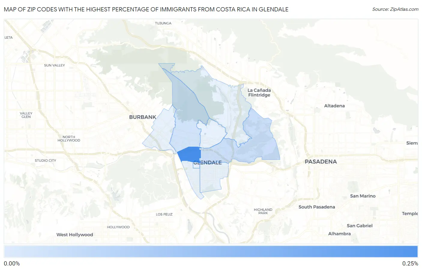 Zip Codes with the Highest Percentage of Immigrants from Costa Rica in Glendale Map