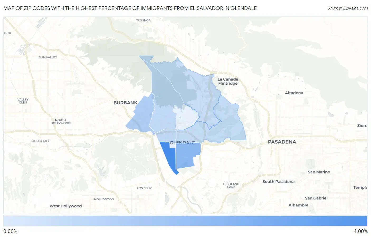 Zip Codes with the Highest Percentage of Immigrants from El Salvador in Glendale Map