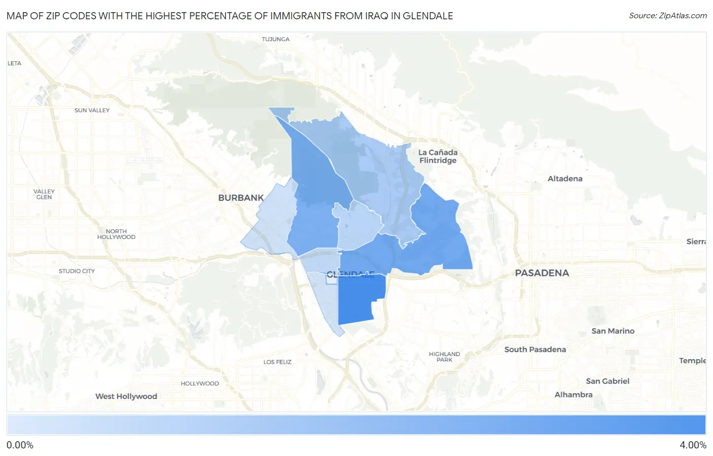 Zip Codes with the Highest Percentage of Immigrants from Iraq in Glendale Map