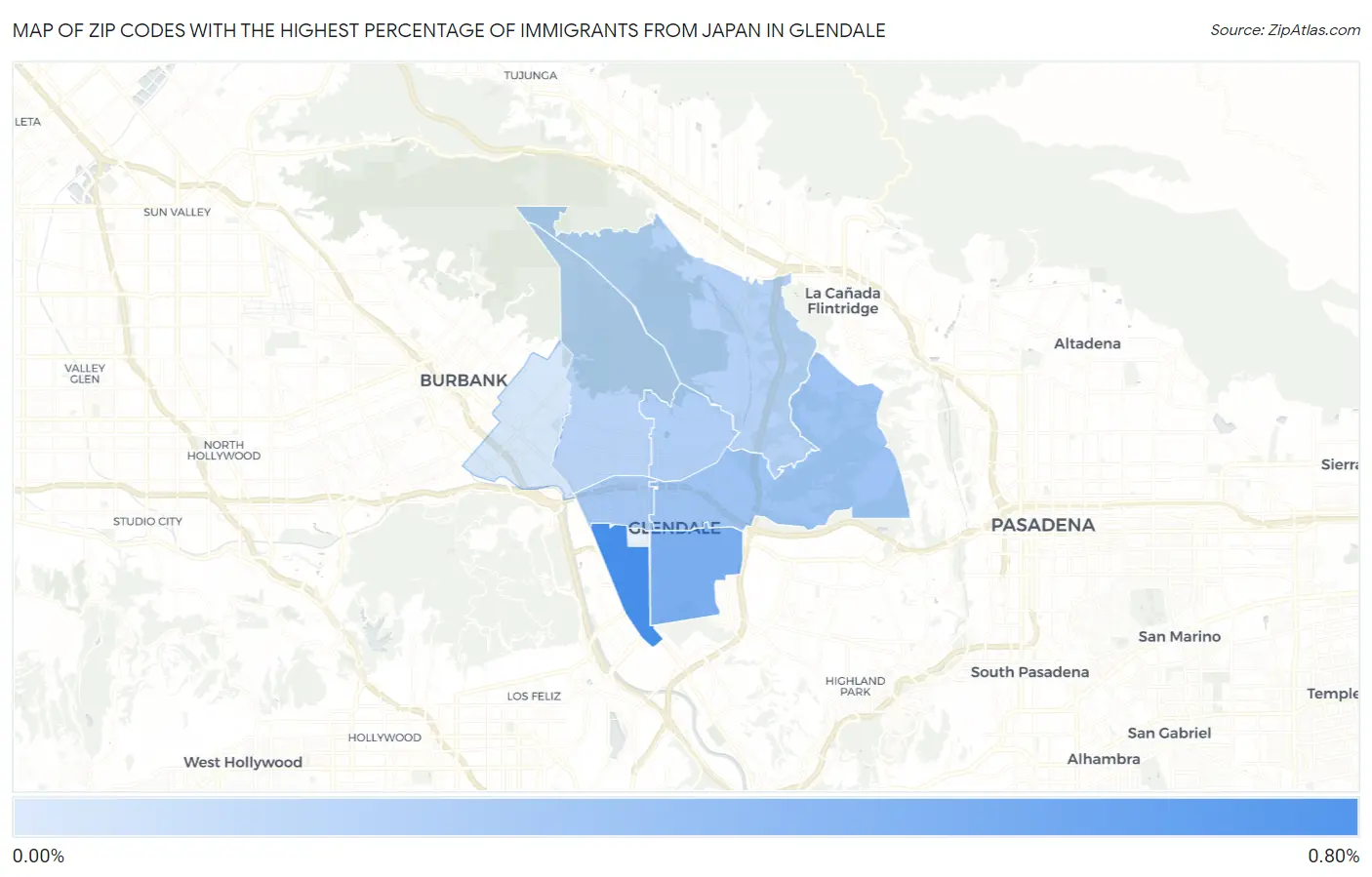 Zip Codes with the Highest Percentage of Immigrants from Japan in Glendale Map