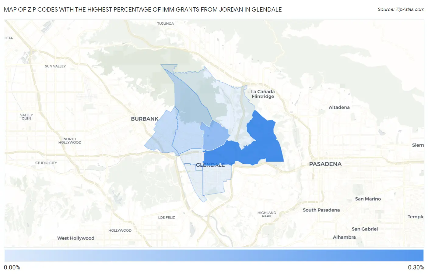 Zip Codes with the Highest Percentage of Immigrants from Jordan in Glendale Map