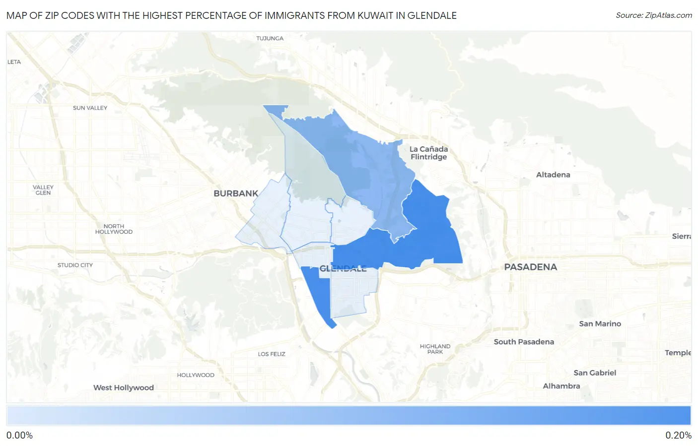 Zip Codes with the Highest Percentage of Immigrants from Kuwait in Glendale Map