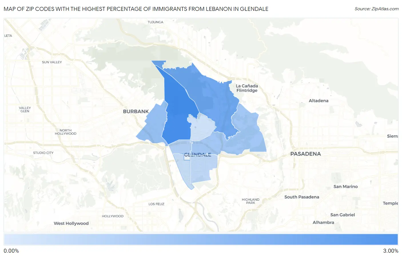Zip Codes with the Highest Percentage of Immigrants from Lebanon in Glendale Map