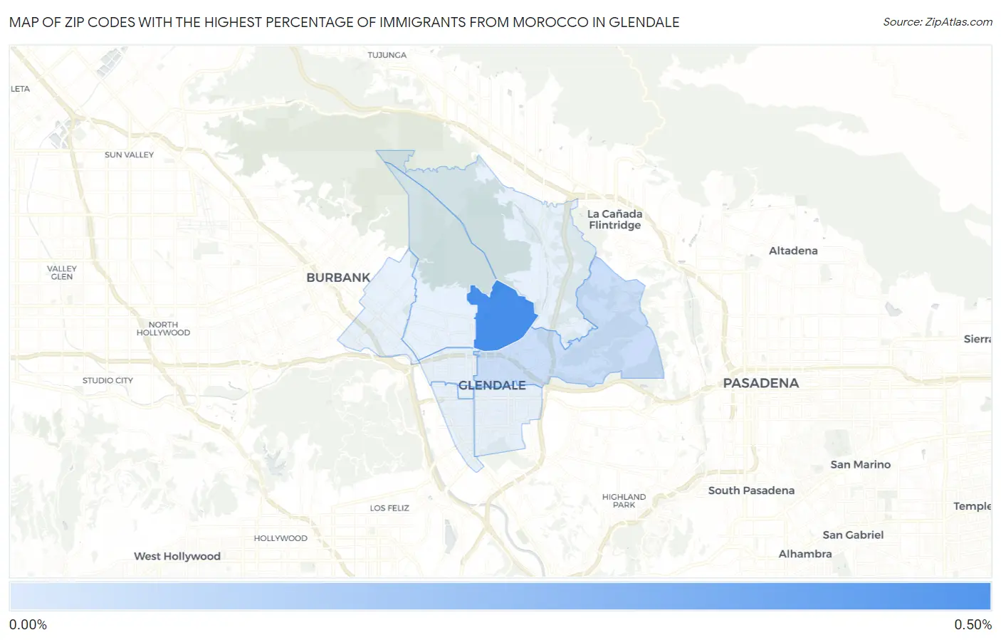 Zip Codes with the Highest Percentage of Immigrants from Morocco in Glendale Map