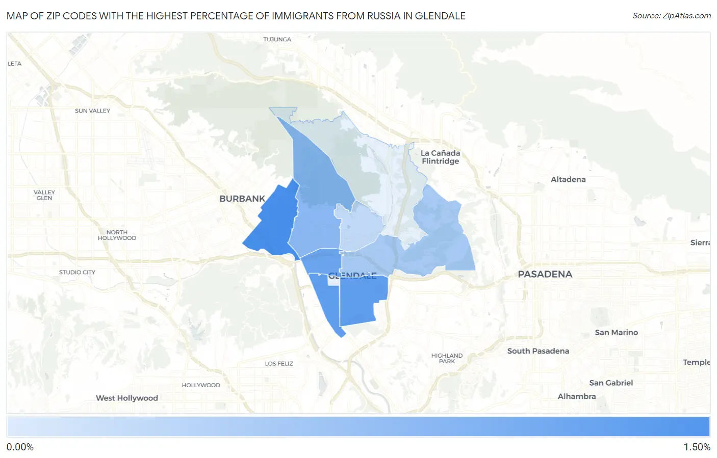 Zip Codes with the Highest Percentage of Immigrants from Russia in Glendale Map
