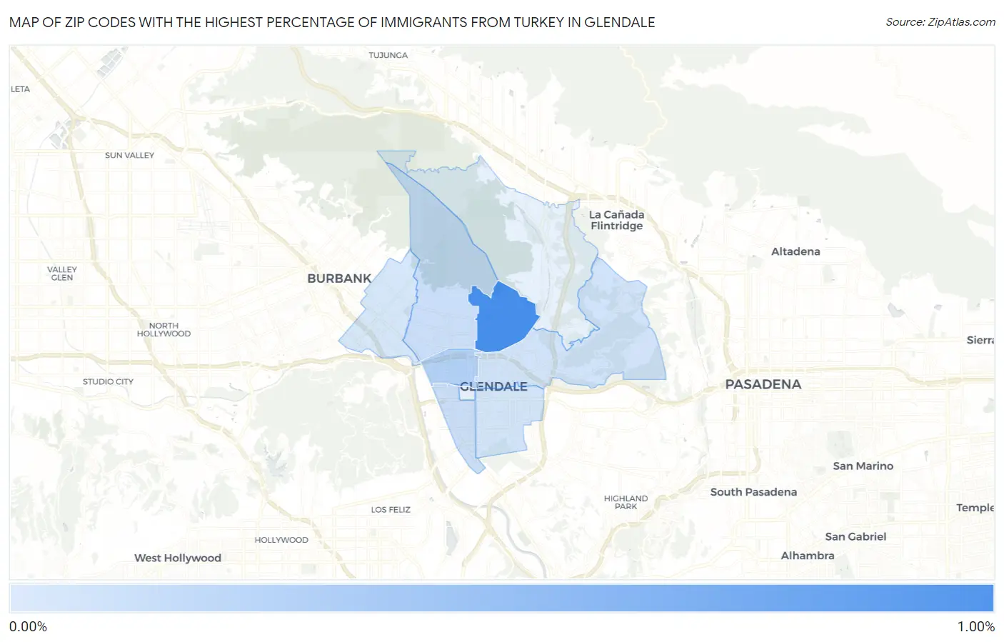 Zip Codes with the Highest Percentage of Immigrants from Turkey in Glendale Map
