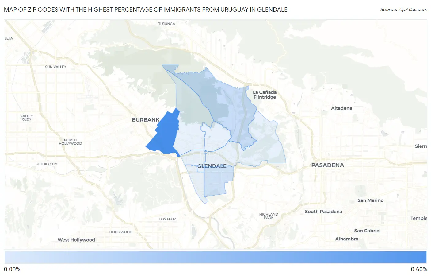Zip Codes with the Highest Percentage of Immigrants from Uruguay in Glendale Map