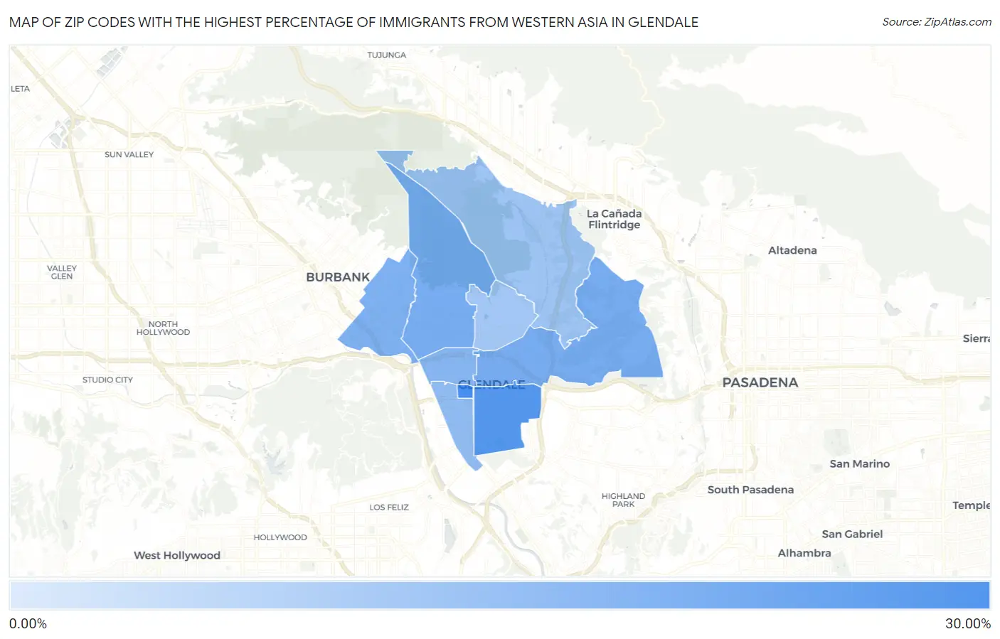 Zip Codes with the Highest Percentage of Immigrants from Western Asia in Glendale Map