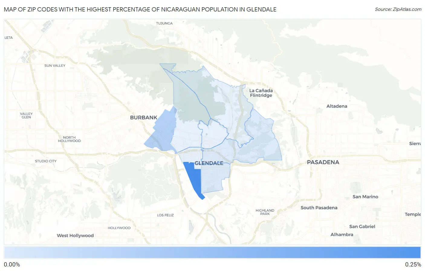Zip Codes with the Highest Percentage of Nicaraguan Population in Glendale Map