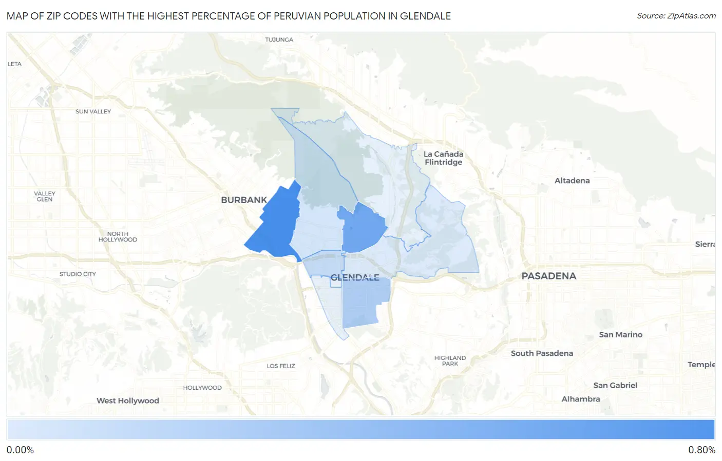 Zip Codes with the Highest Percentage of Peruvian Population in Glendale Map