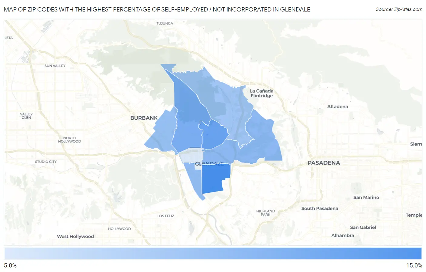 Zip Codes with the Highest Percentage of Self-Employed / Not Incorporated in Glendale Map