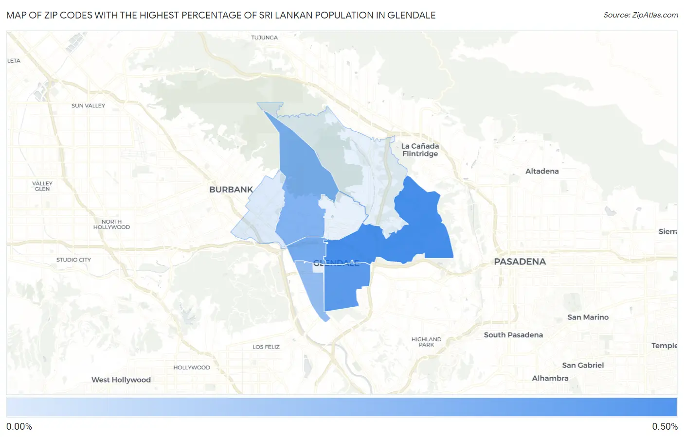 Zip Codes with the Highest Percentage of Sri Lankan Population in Glendale Map