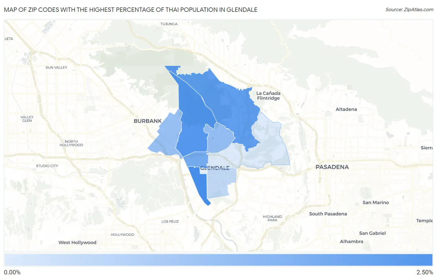 Zip Codes with the Highest Percentage of Thai Population in Glendale Map