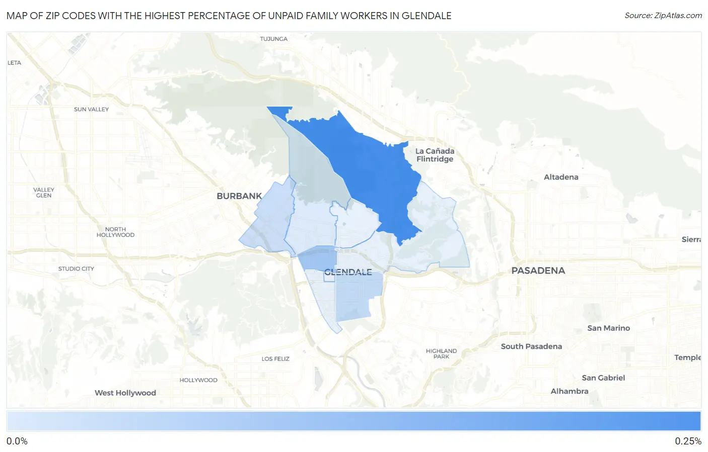 Zip Codes with the Highest Percentage of Unpaid Family Workers in Glendale Map