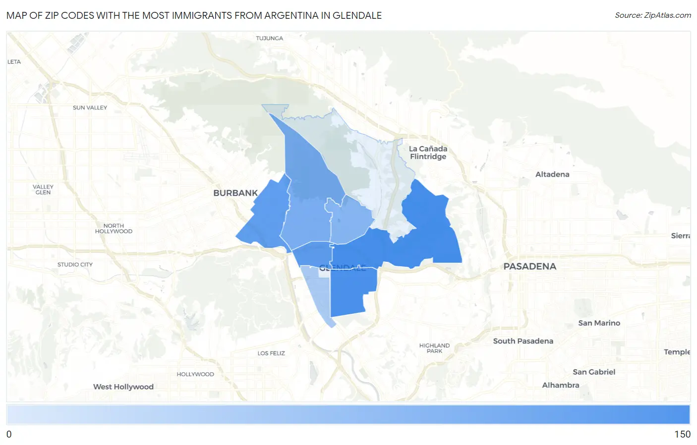 Zip Codes with the Most Immigrants from Argentina in Glendale Map