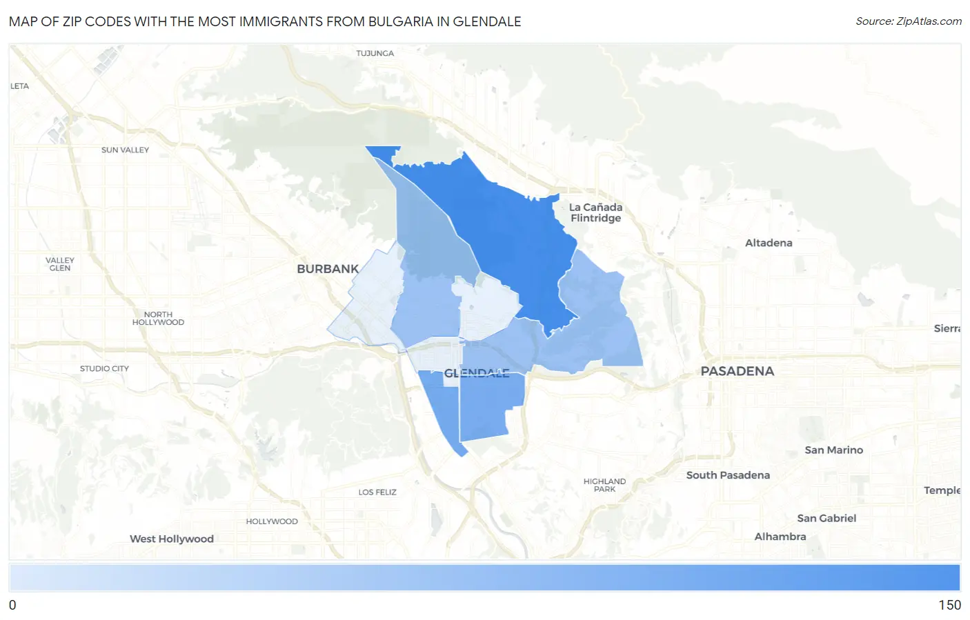 Zip Codes with the Most Immigrants from Bulgaria in Glendale Map