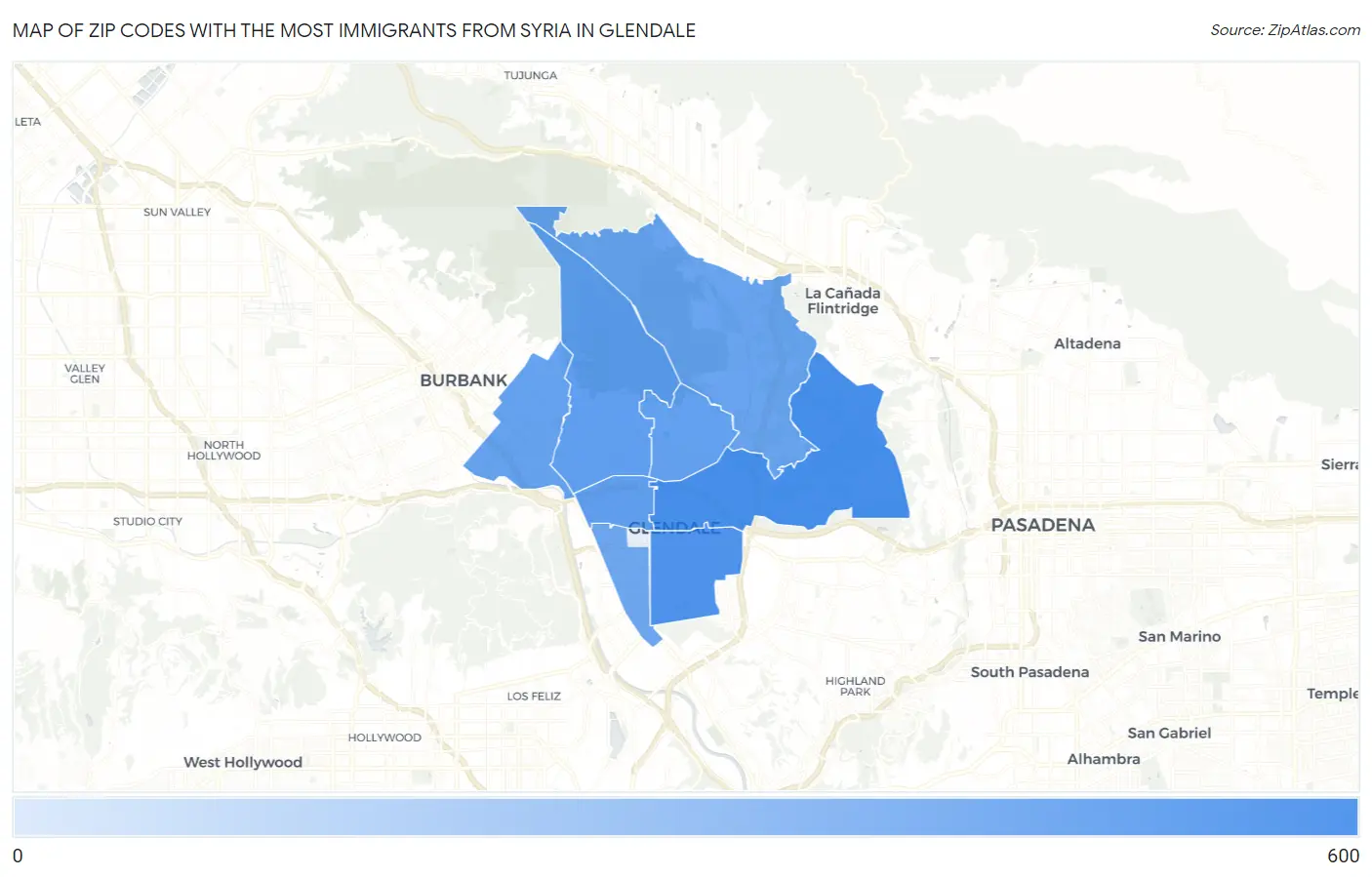 Zip Codes with the Most Immigrants from Syria in Glendale Map