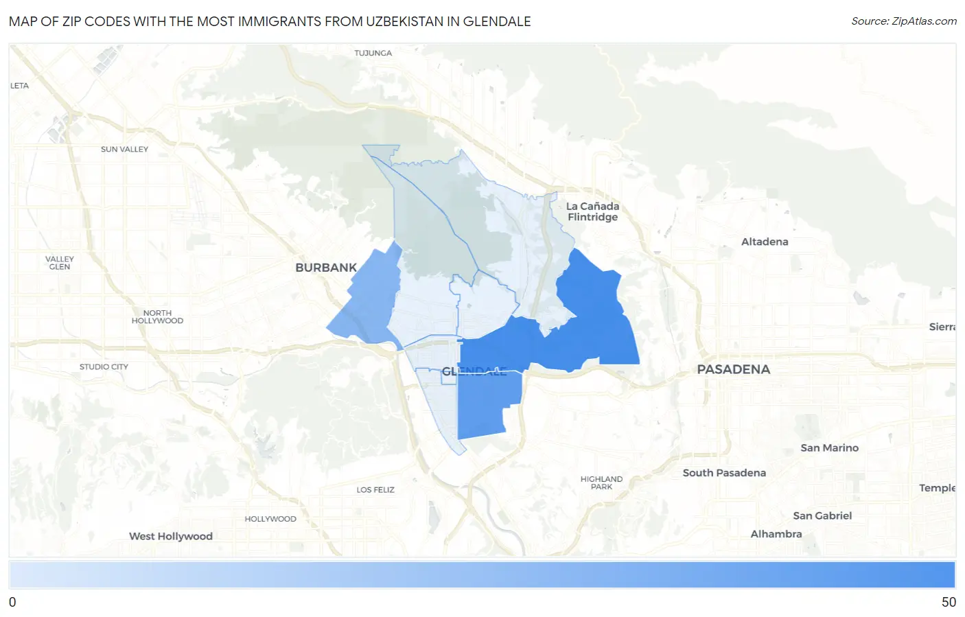 Zip Codes with the Most Immigrants from Uzbekistan in Glendale Map