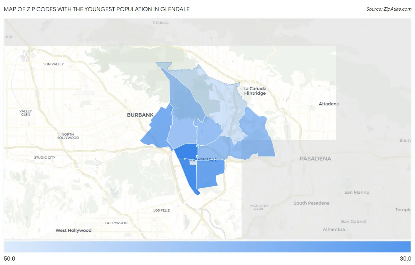 Zip Codes with the Youngest Population in Glendale Map
