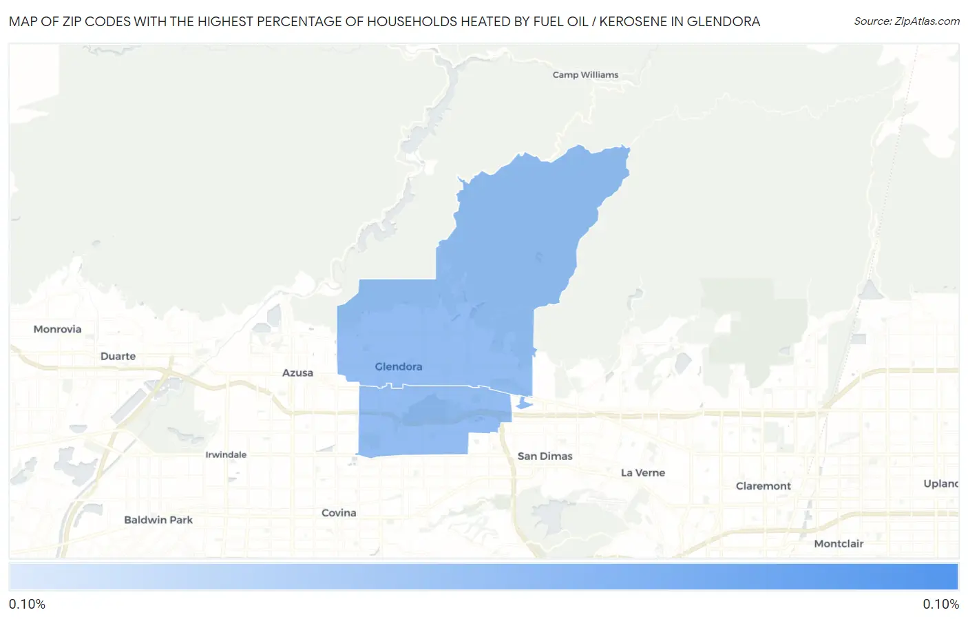 Zip Codes with the Highest Percentage of Households Heated by Fuel Oil / Kerosene in Glendora Map