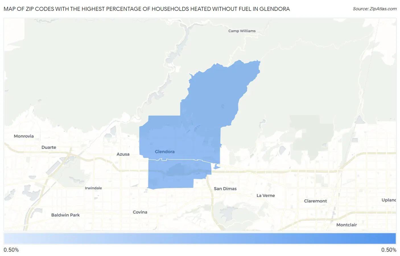 Zip Codes with the Highest Percentage of Households Heated without Fuel in Glendora Map