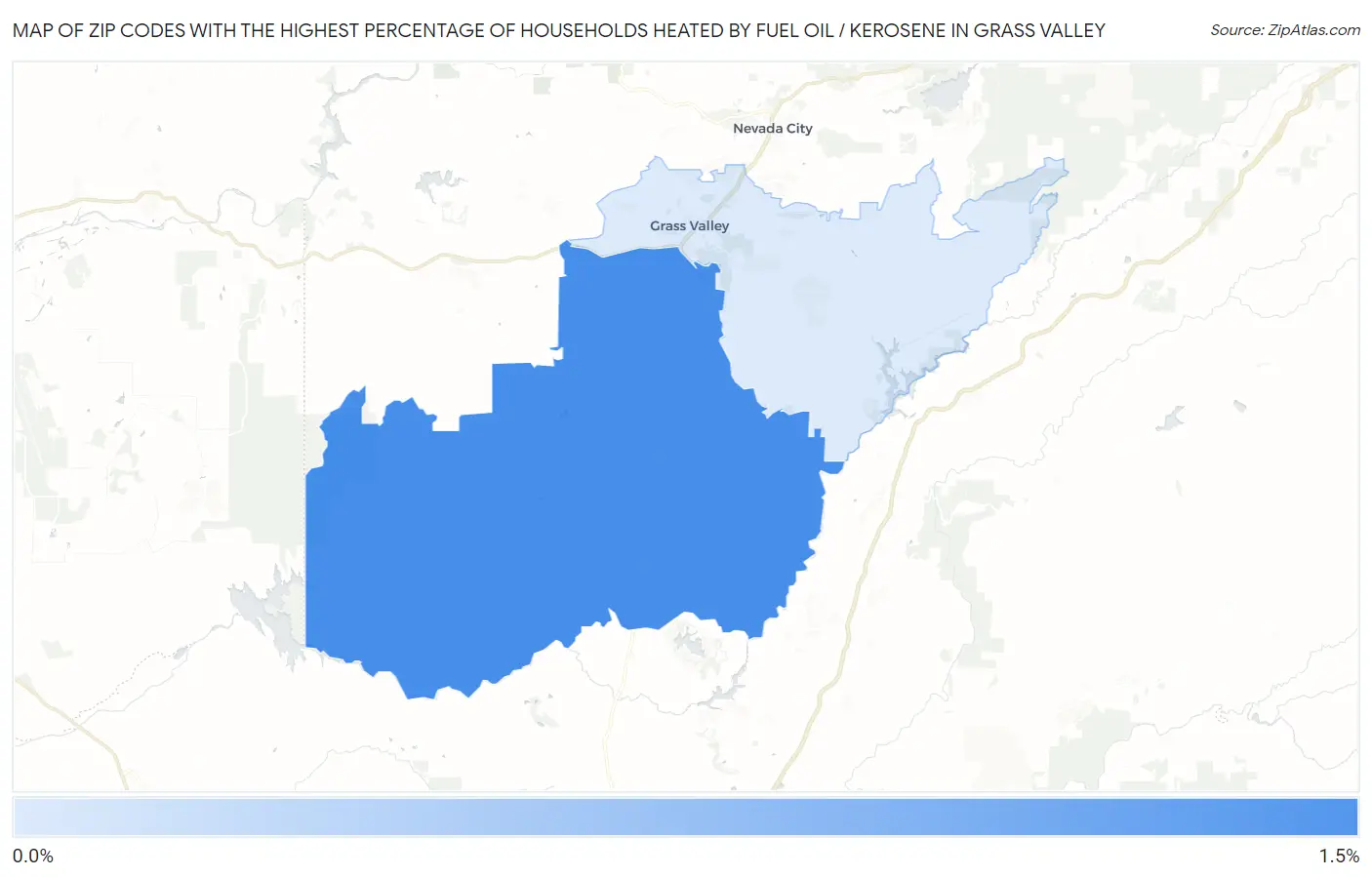 Zip Codes with the Highest Percentage of Households Heated by Fuel Oil / Kerosene in Grass Valley Map