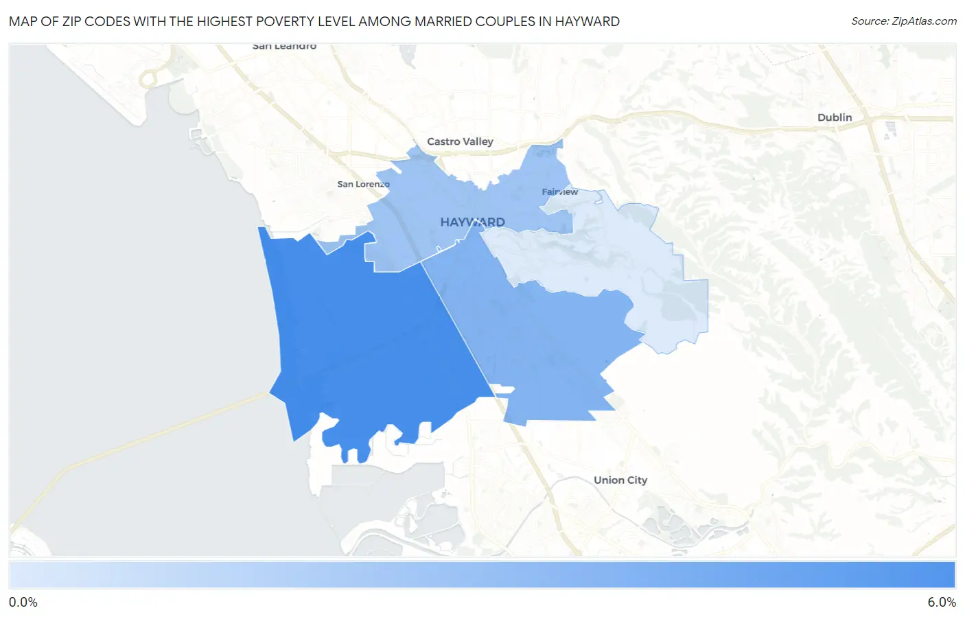 Zip Codes with the Highest Poverty Level Among Married Couples in Hayward Map