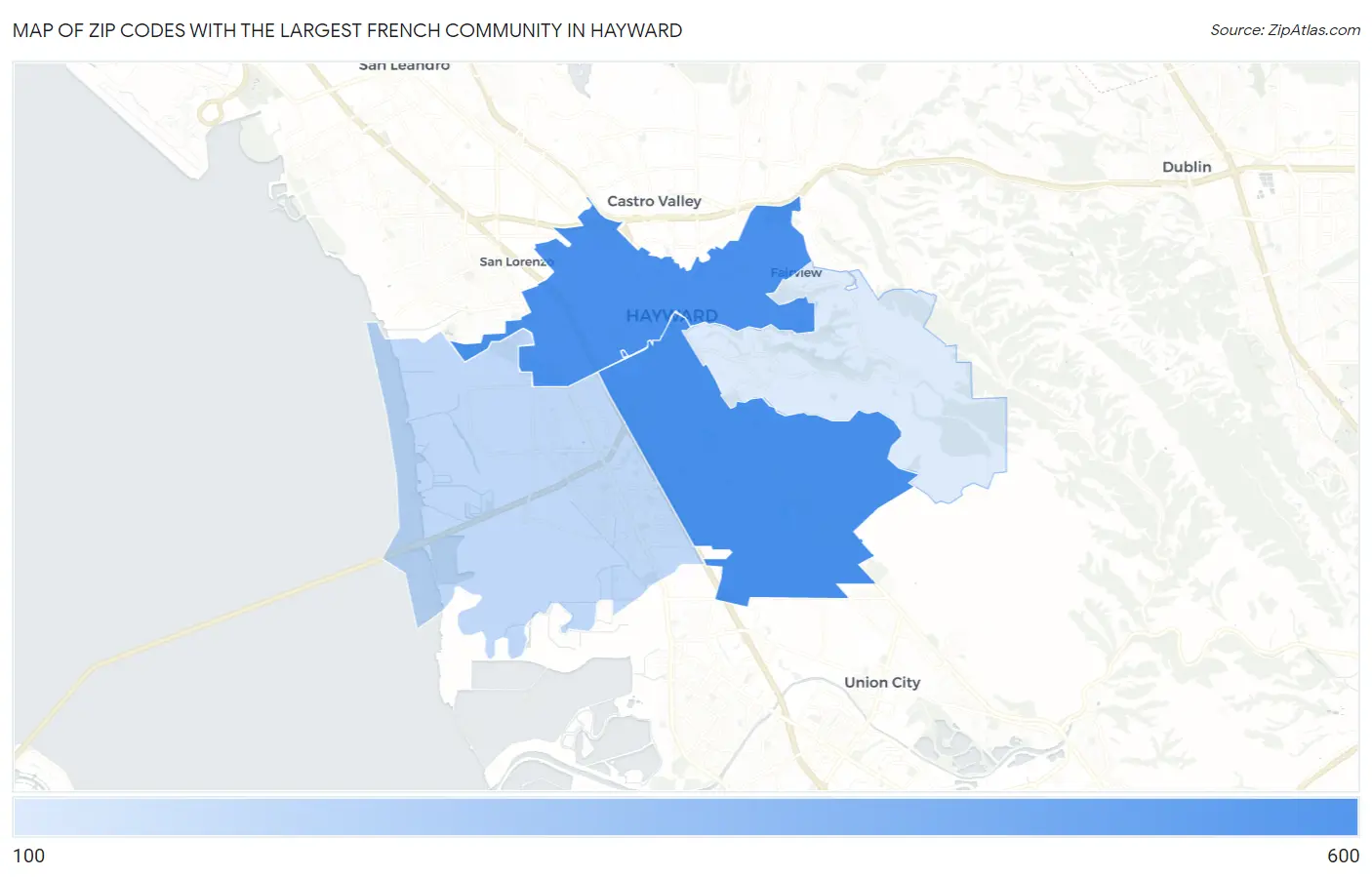 Zip Codes with the Largest French Community in Hayward Map