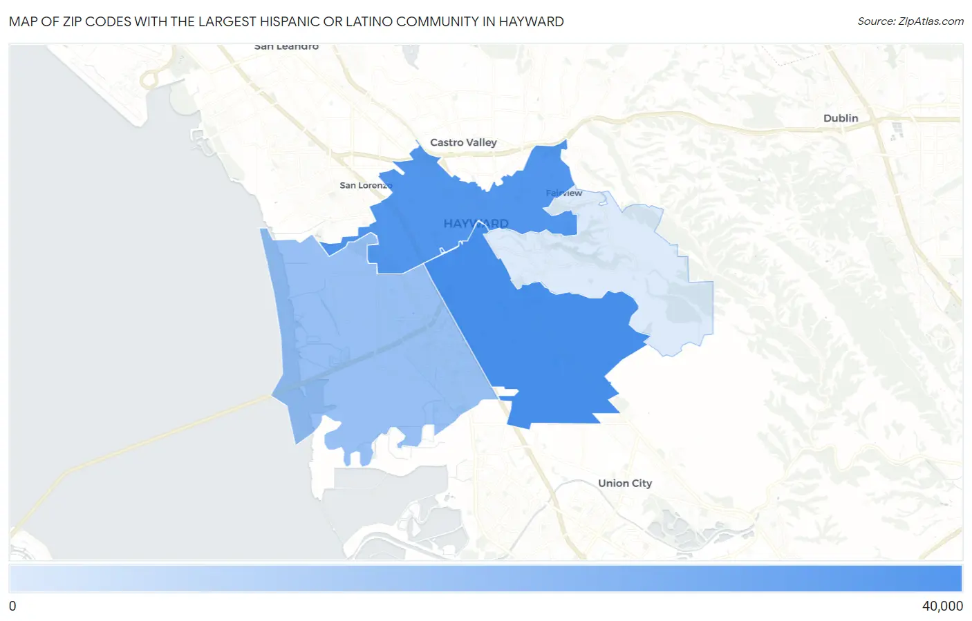 Zip Codes with the Largest Hispanic or Latino Community in Hayward Map